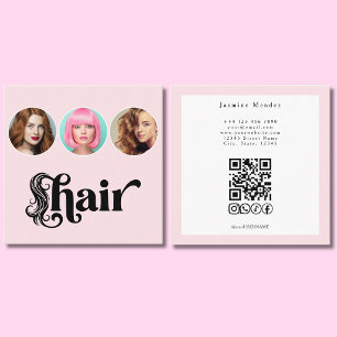 Frisör Rosa Vit 3 Foto QR-kod Fyrkantigt Visitkort