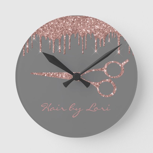 Frisör Rose Gold Drip Glitter Sax Rund Klocka (Framsida)