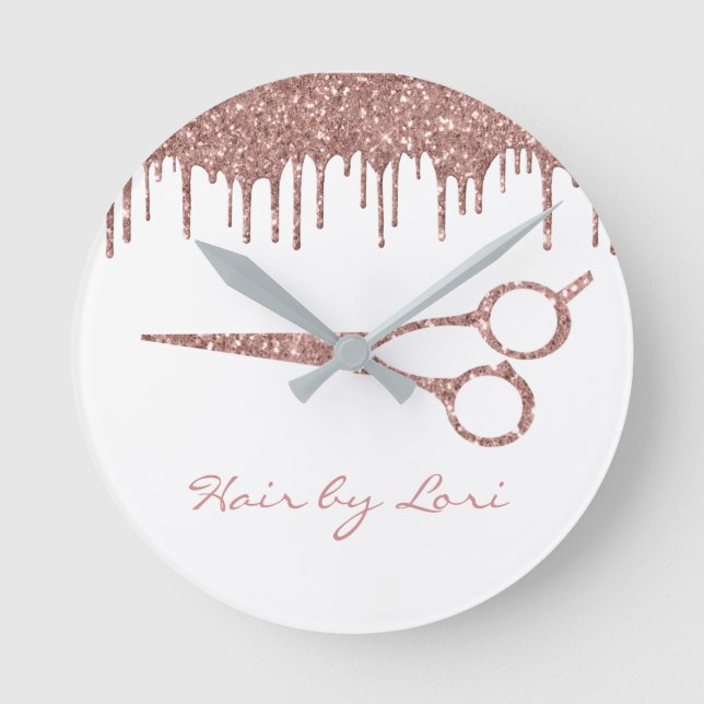 Frisör Rose Gold Drip Glitter Sax Rund Klocka (Framsida)