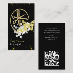 Frisör Söt Sax & Fjärilar QR-kod Bu Visitkort