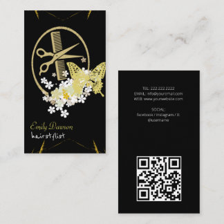 Frisör Söt Sax & Fjärilar QR-kod Bu Visitkort