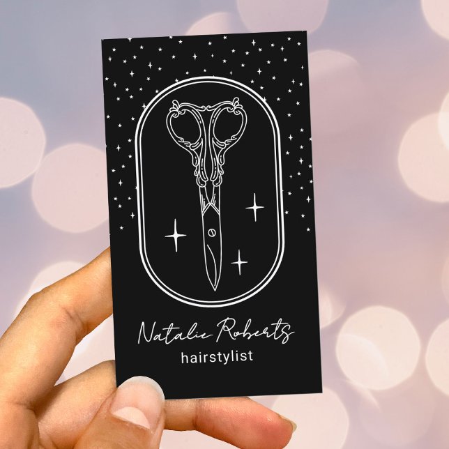 Frisör Söt Sax Logotyp Svart Skönhetssalong Visitkort (Skapare uppladdad)