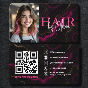 Frisör Svart Rosa Foto QR-kod Visitkort