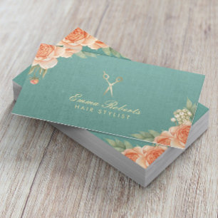 Frisör Vintage Blommig Elegant Linne Visitkort