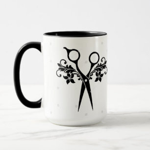 Frisörkaffemuggen w/Black Scissors /Flowers Mugg
