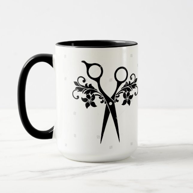 Frisörkaffemuggen w/Black Scissors /Flowers Mugg (Vänster)