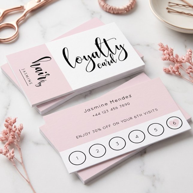 Frisörsalong Blush Rosa Klientlojalitetskort Visitkort (Skapare uppladdad)