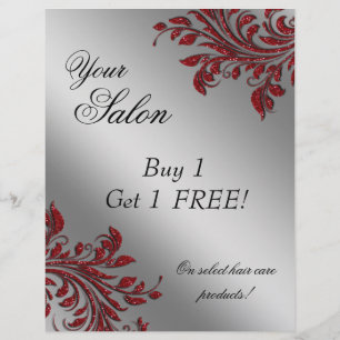 Frisörsalong Flyer Kampanj Sebra Glitter Röd Silve