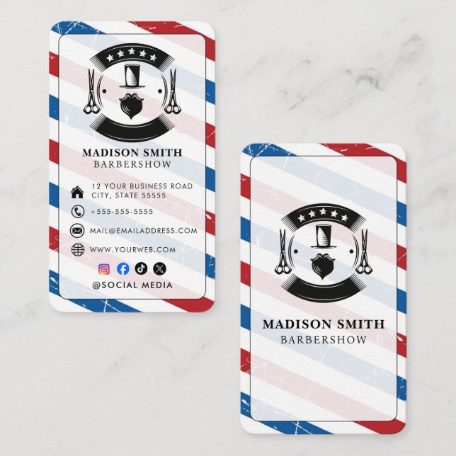 Frisörsalong Frisör Professionell Barberare Visitkort (Fram/baksida)