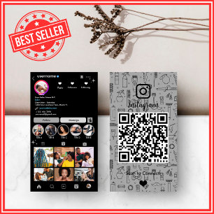 Frisörsalong Instagram Grå Sociala Medier QR-kod Visitkort