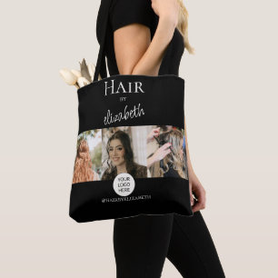 Frisörsalong Stylist Manus 3 Bilder Logo Svart Tygkasse