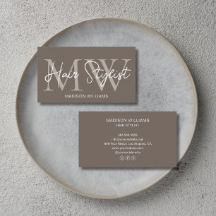 Frisörskräddare Anpassad Monogram Taupe Visitkort
