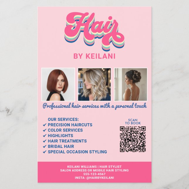 Frisörtjänster 3 Bilder Groovy QR-kod Flygblad (Framsidan)