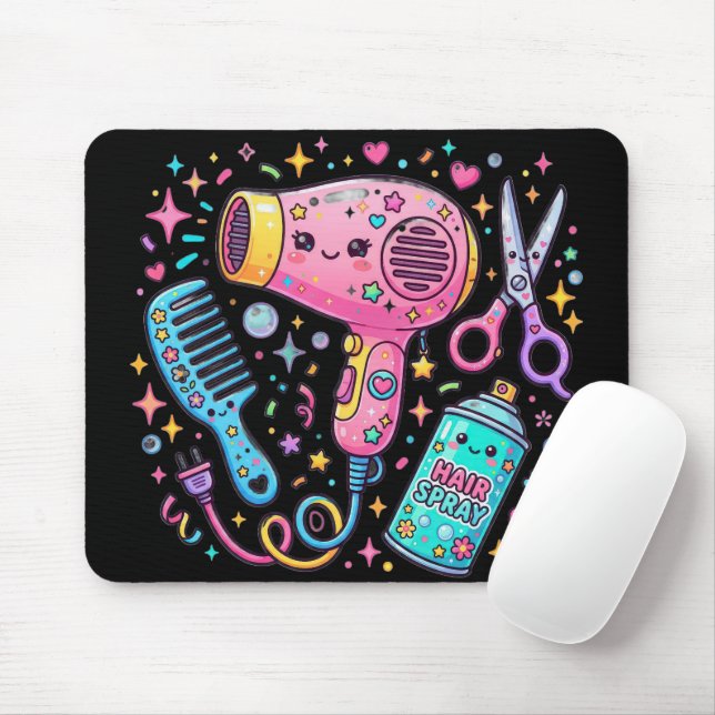 Frisörverktyg i Kawaii konststil Musmatta (Med mus)