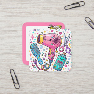 Frisörverktyg i söt Kawaii konststil Fyrkantigt Visitkort