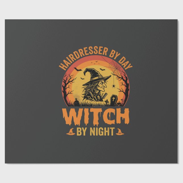 Frissör På Dag Häxa På Natt Halloween Design Presentpapper (Platt)