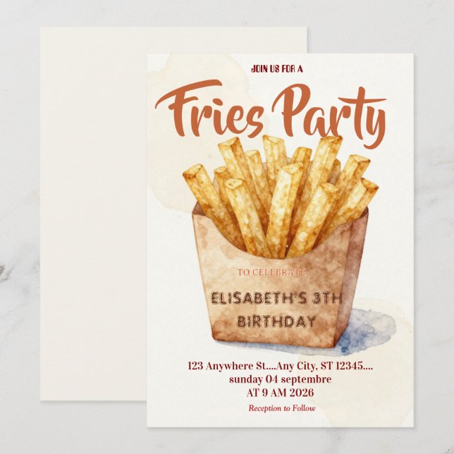 Friterestaurang Födelsedagsfest Inbjudan (Fram/baksida)