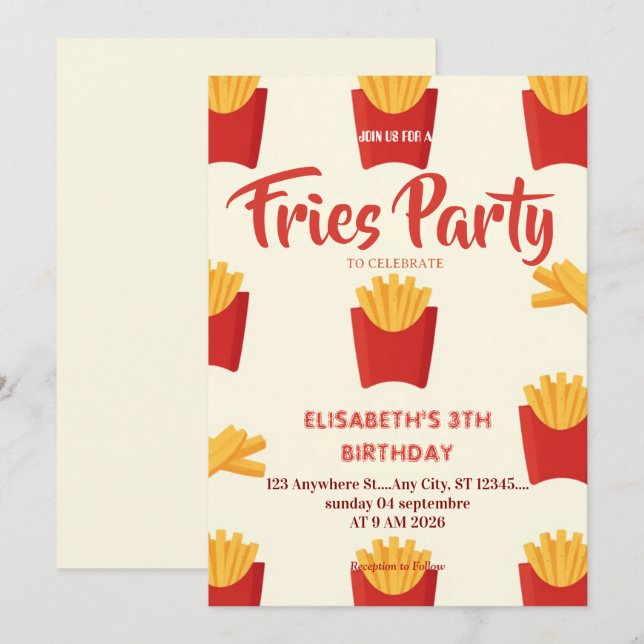 Frites Restaurang Födelsedagsfest Inbjudan (Fram/baksida)