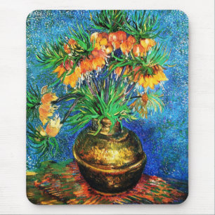 Fritillärer i en koppar Vas Van Gogh Fine Art Musmatta