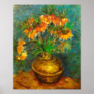 Fritillärer i en koppar Vas Van Gogh Fine Art Poster