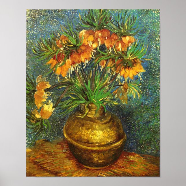 Fritillärer i en koppar Vas Van Gogh Fine Art Poster (Framsidan)