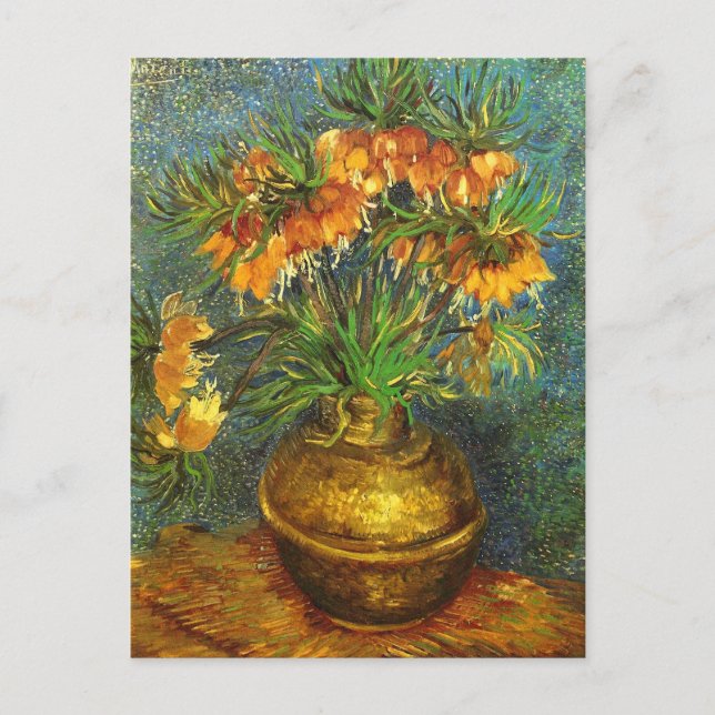 Fritillärer i en koppar Vas Van Gogh Fine Art Vykort (Framsida)