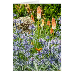 Fritillarfjäder i en sommarträdgård hälsningskort