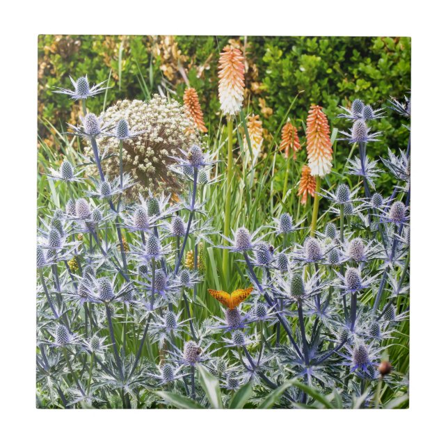 Fritillarfjäder i en sommarträdgård kakelplatta (Framsidan)
