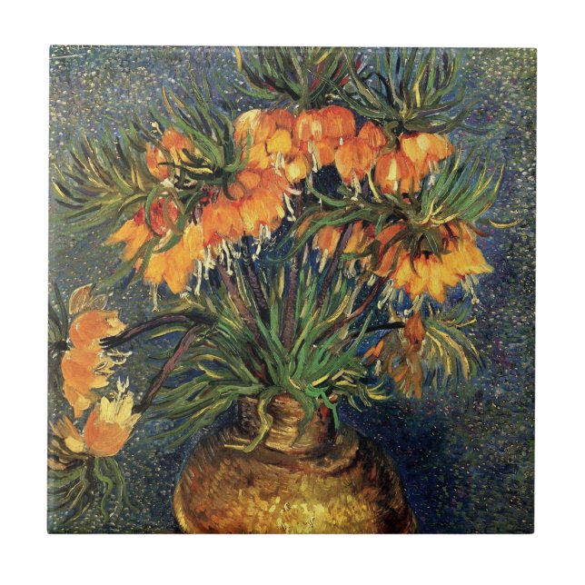 Fritillaries i en kopparvas av Vincent van Gogh Kakelplatta (Framsidan)