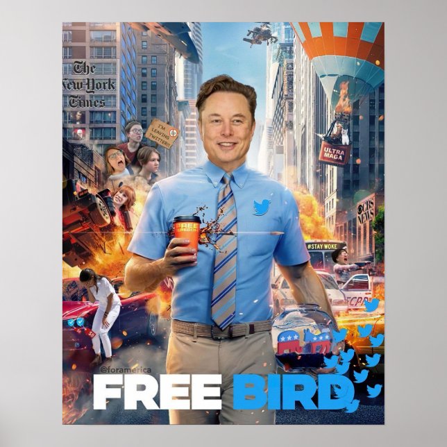 FRITT FÅGELMEME - Elon, Twitter, fritt fågel Poster (Framsidan)