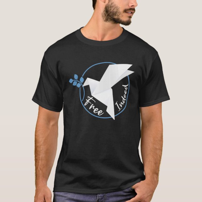 Fritt fågelursprung i den Pappra fällningen Origam T Shirt (Framsida)