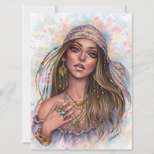 Fritt kort för Bohemian Hippie Girl Gypsy Art Card