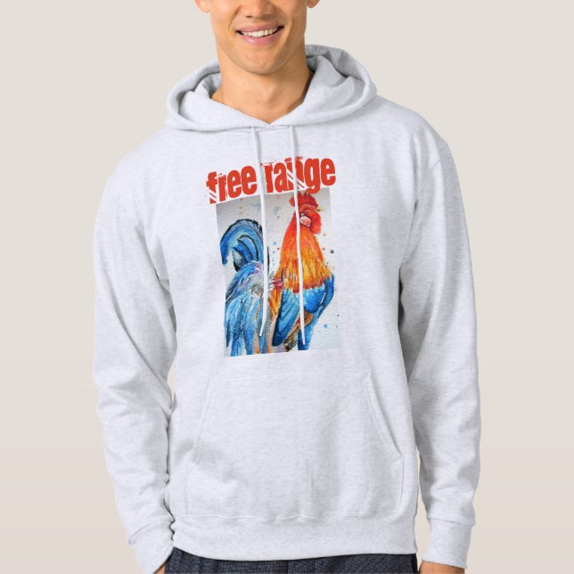 Fritt område för vattenfärgen Tupp Cockerel Hoodie (Framsida)