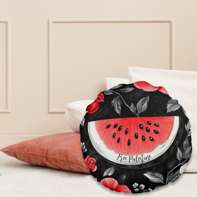 Fritt Palestina Watermelon Rund Kudde (Free Palestine Round Throw Pillow)