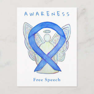 Fritt Tal Blue Awareness Ribbon Angel Cards Vykort