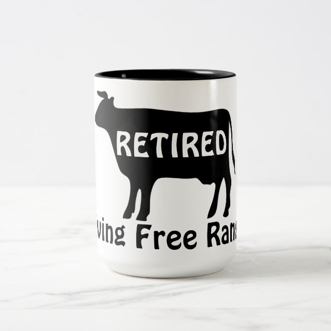 Fritt Vallande Ko Roligt Tema Pensionering Två-Tonad Mugg (Center)