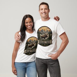 Fritt vandrande älg broderad patchdesign t shirt