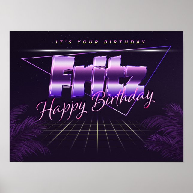 Fritz Namn Vorname lila retro Poster Geburtstag (Framsidan)