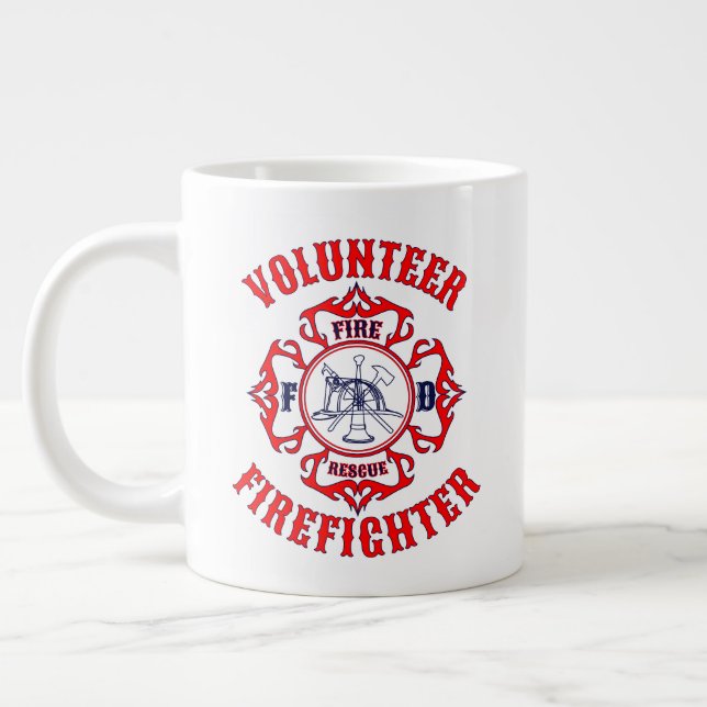 Frivillig brandman flammande malteserkorsdesign jumbo mugg (Vänster)
