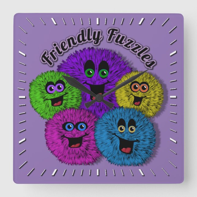 Frivillig Fuzzles Cute Creates Square Wall Clock Fyrkantig Klocka (Framsida)