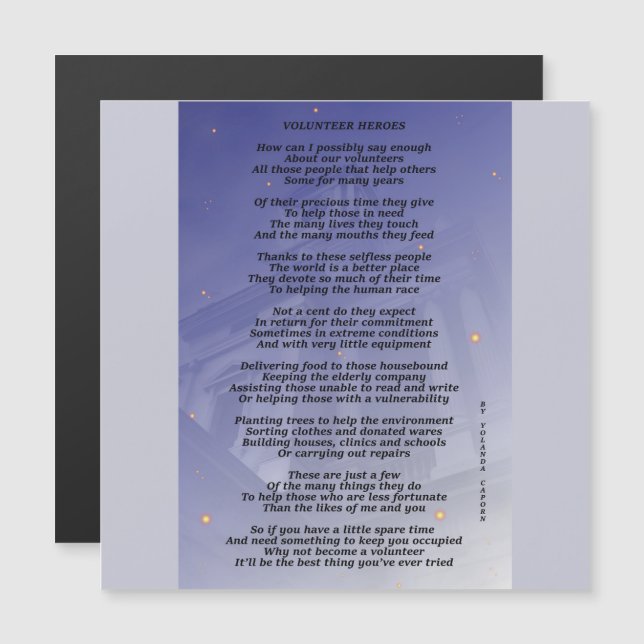 Frivillig hjälte magnetisk kort (Fram/baksida)