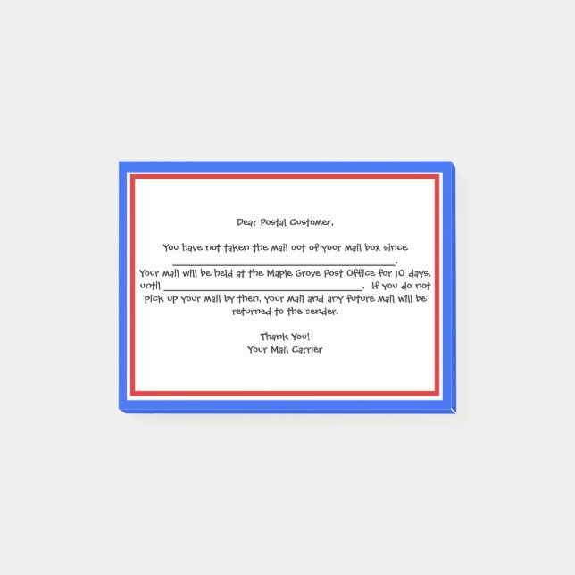 "Frivillig påminnelse" för posttransportörer Post-it Block (Framsida)