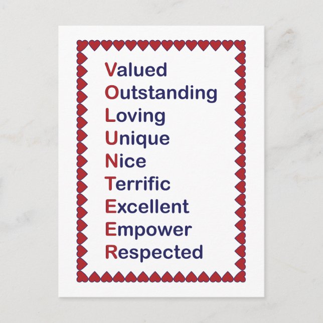 Frivillig uppskattning tack hjärtan rött vitt vykort (Framsida)