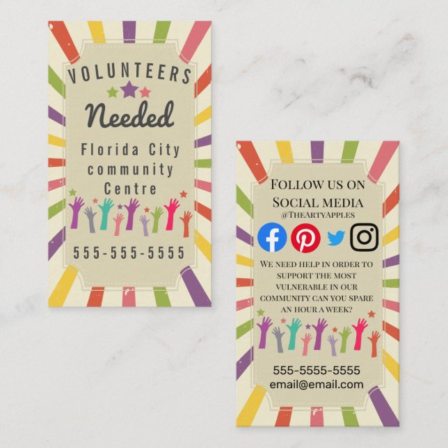 Frivilligarbetare, sårbara covid-19-stödgrupp visitkort (Fram/baksida)