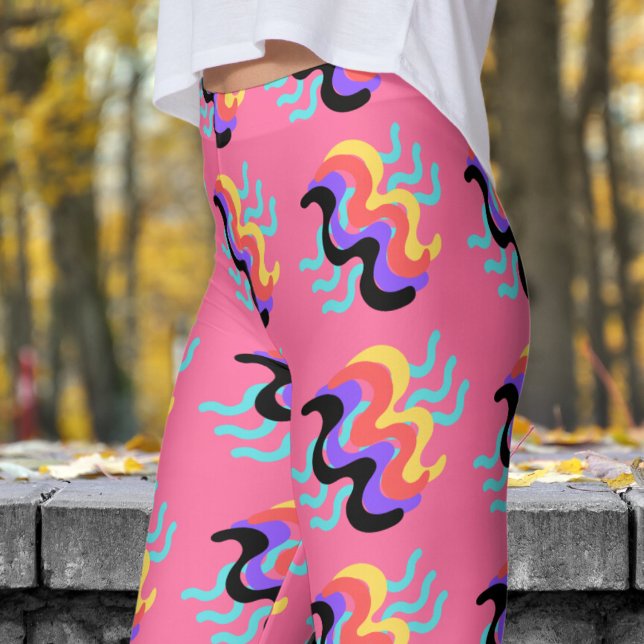 Frivolt Fransk Rosa Finger Paint Mönster Leggings (Finger Paint on French Pink)