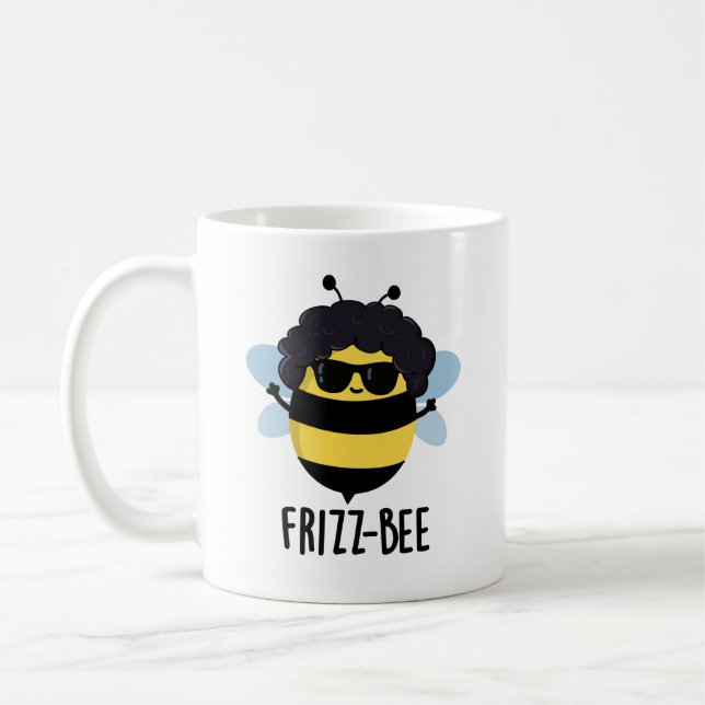 Frizz-Bee Funny Afro Bee Pun Kaffemugg (Vänster)