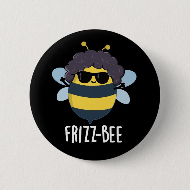 Frizz-Bee Funny Afro Bee Pun Mörk BG Knapp (Framsida)