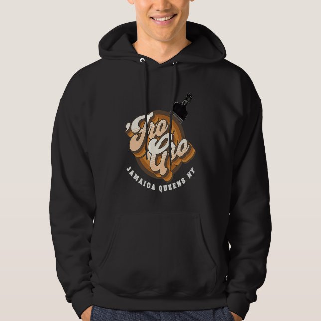Fro Gro Jamaica Queens NY  Afro Pick  Raised Fist Hoodie (Framsida)