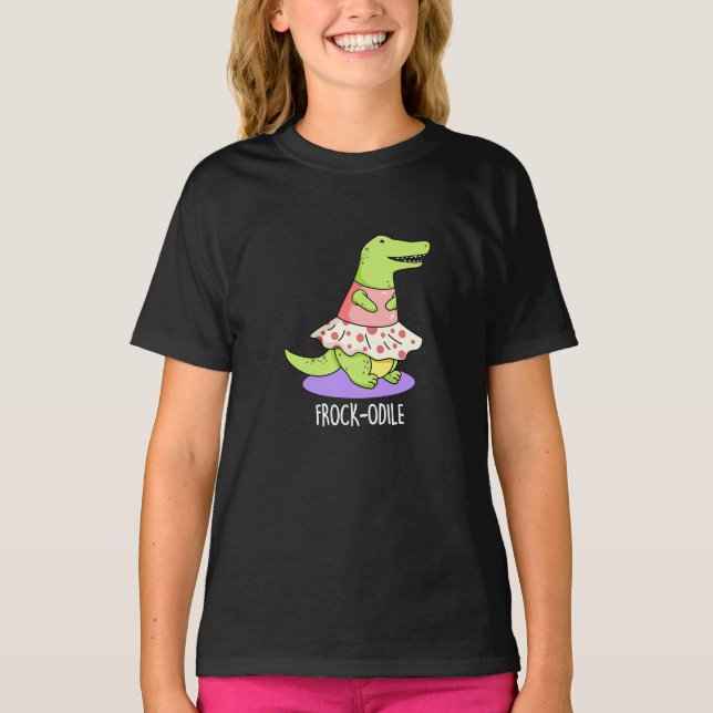 Frock-odile Funny Crocodile Pun Mörk BG T Shirt (Framsida)