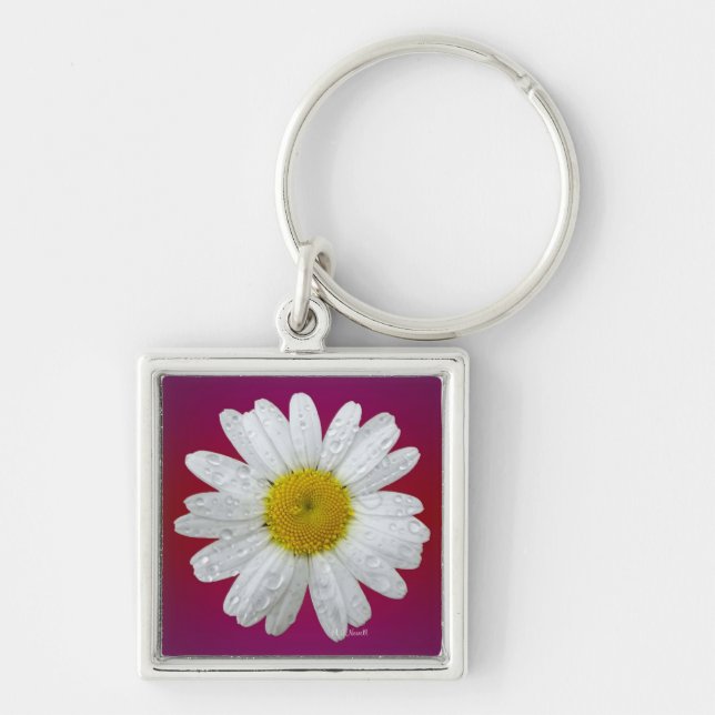Fröcken daisykeychain fyrkantig silverfärgad nyckelring (Framsidan)